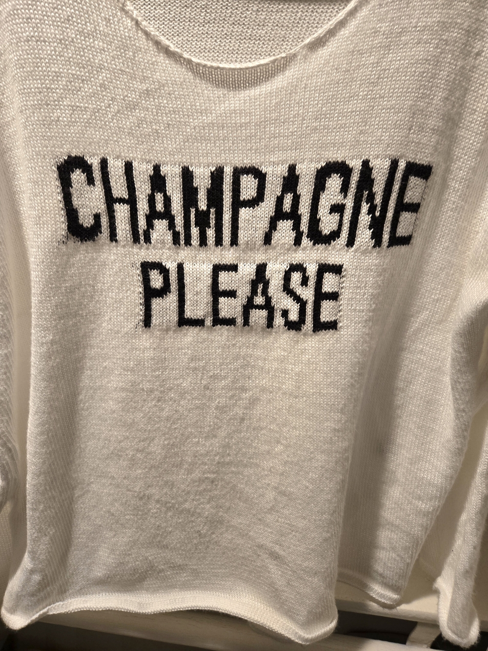 Miracle White Crewneck Sweater with Black 'CHAMPAGNE PLEASE' Text - Picture 3 of 4